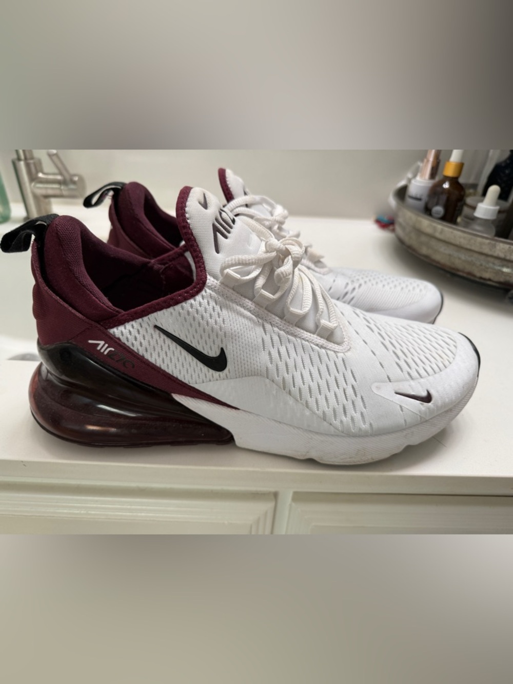 Nike White and Burgundy Athletic Sneakers